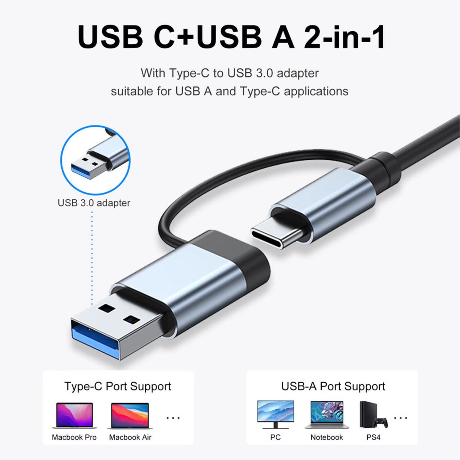 USB Hub 3.0, USB Splitter with USB 3.0, 4 X USB 2.0 and 2 USB C Ports USB Distributor