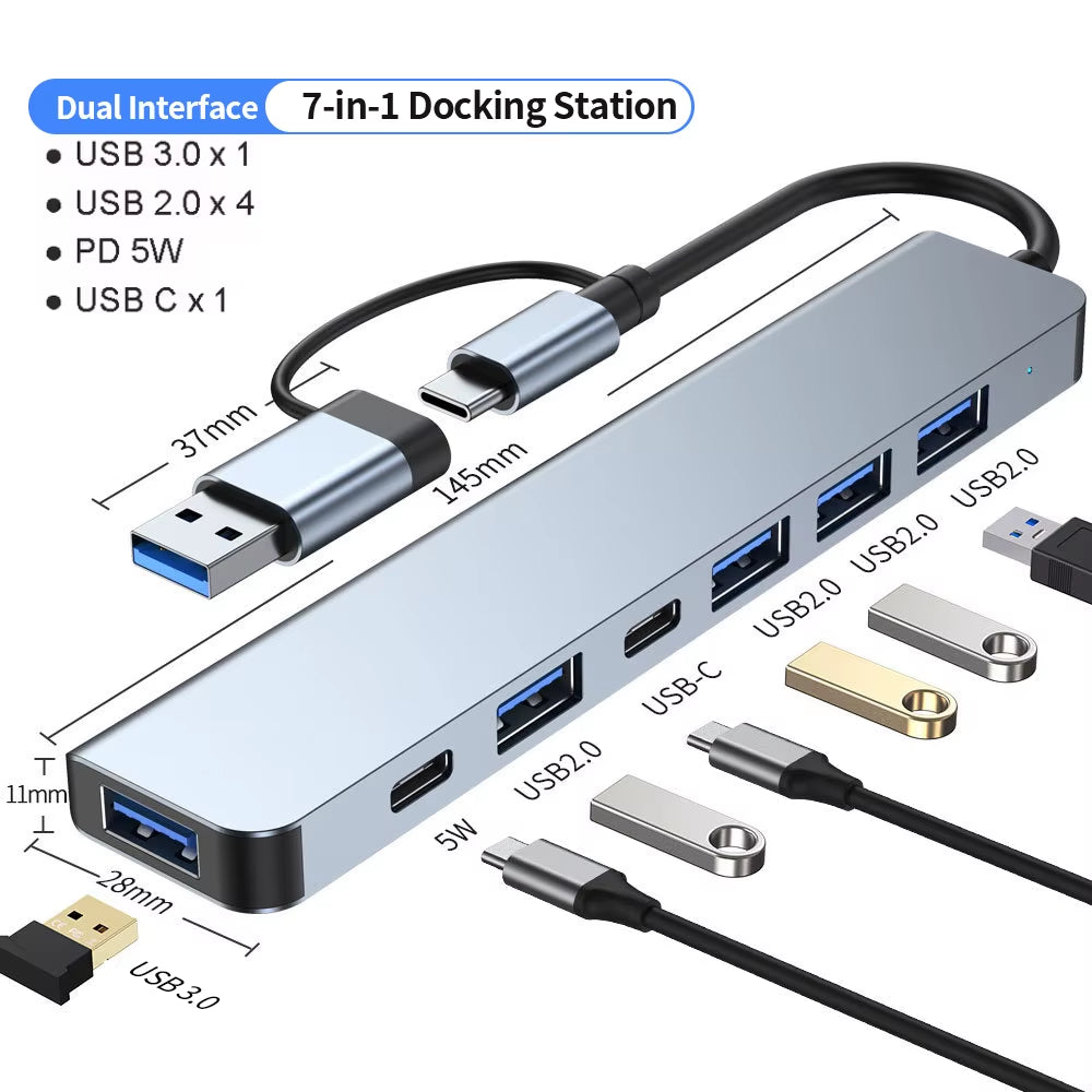 USB Hub 3.0, USB Splitter with USB 3.0, 4 X USB 2.0 and 2 USB C Ports USB Distributor